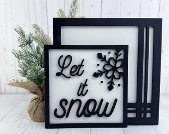 Let It Snow Christmas Sign | Wooden Snowflake Sign | Neutral Holiday Home Decoration