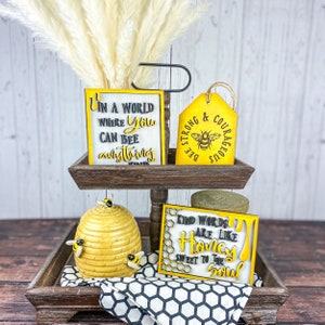 Bee Decor Wood Sign Set: Tiered Tray Bumble Bee Accents