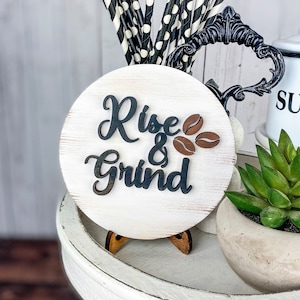Rise and Grind Sign: Rustic Coffee Bar Decor