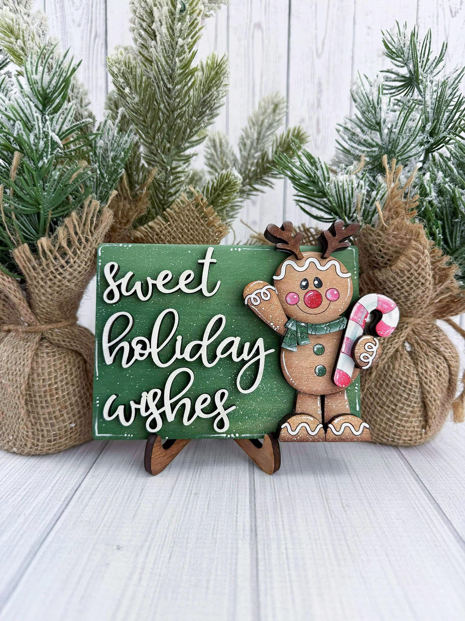 Gingerbread Sign Sweet Holiday Wishes Gingerbread Sign, Christmas Tiered Tray Décor ...