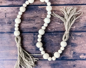 Farmhouse beaded garland, Wood Bead Garland, Farmhouse Beads, Natural Wood Garland, Country Style Natural Wood Bead Garland