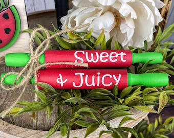 Handmade Watermelon Decor Set: Rolling Pin, Burlap Bag & Sign