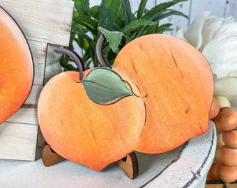 Rustic Wood Peach Duo: Tiered Tray Decor Sign