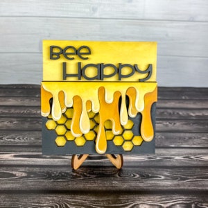 Bee Happy Sign: Honeycomb Tiered Tray Decor
