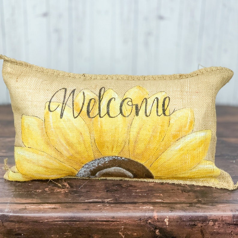 Farmhouse Sunflower Burlap Pillow Farmhouse Pillows Burlap Etsy