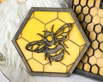 Honey Bee Tier Tray Decor, Farmhouse Tiered Tray Honey Bee Bundle Rustic Home Decor, 3D Honey Bee Sign, Bee Decor, Bee Wood Sign