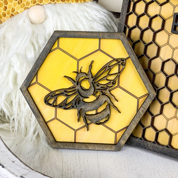 Honey Bee Tier Tray Decor, Farmhouse Tiered Tray Honey Bee Bundle Rustic Home Decor, 3D Honey Bee Sign, Bee Decor, Bee Wood Sign