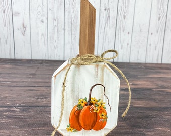 Hand Painted Wood Pumpkin: Rustic Farmhouse Fall Decor