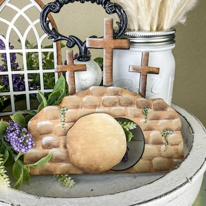 Handmade Easter Tiered Tray Decor: Religious Farmhouse Wood Signs