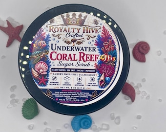 Underwater Coral Reef Emulsified Sugar Scrub | Sea Salt Orchid Peppermint Body Polish | 8 oz