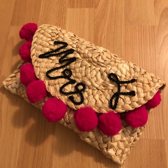 personalised straw clutch bag