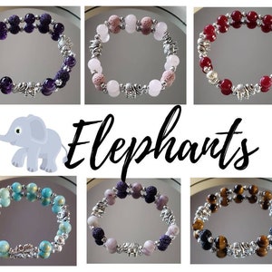 Elephants Lava Gemstone Stretch Bracelet YOU PICK Amethyst, Rose Quartz, Garnet,  Tourmaline,  Tiger Eye, Agate