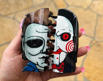 Jigsaw Hair clip Michael Myers hair Clip Halloween hair clips halloween hair claw spooky hair accessories