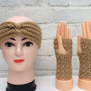 Guantes sin dedos con diadema de crochet, ideas para regalos de Navidad, set de regalo para envolver el cabello para mujeres, diadema retorcida para cuñada, calentadores de muñecas para brazos