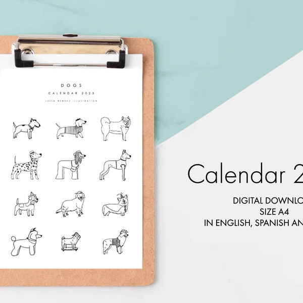 Printable Calendar 2024, digital download calendar, print at home calendar, calendar in english, calendario en español, Calendrier 2024