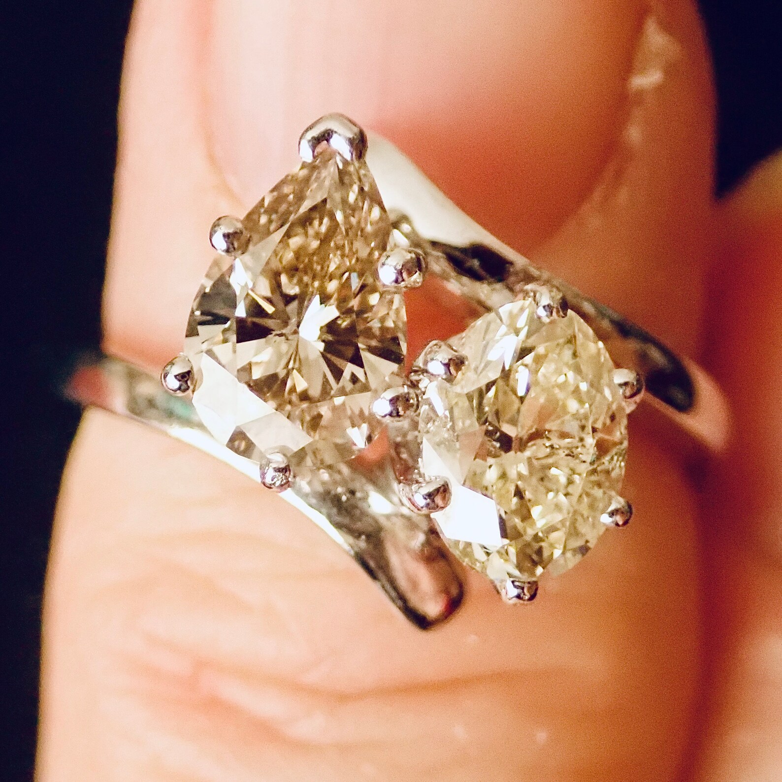 2 Diamonds RING Oval 1.09ct. & Pear 1.06ct. Classic Etsy