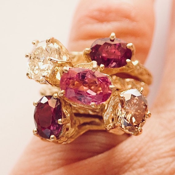 Diamond & Ruby "5 Ring Set", 18K, "Bohemian Beatn… - image 1