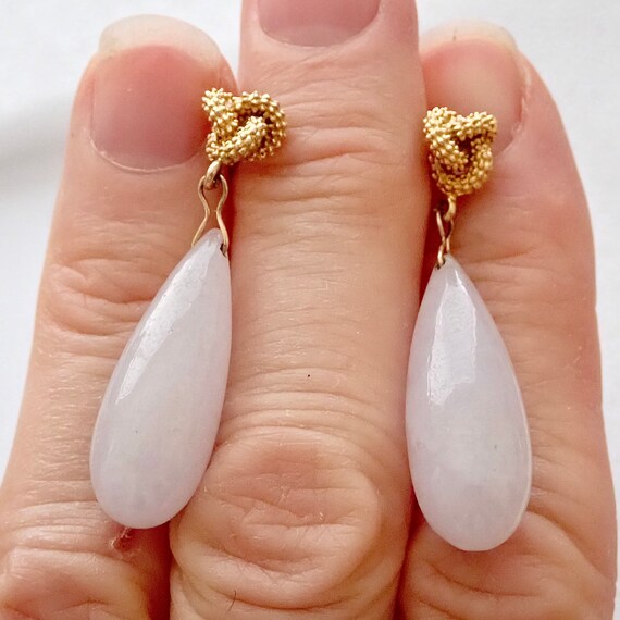 Jadeite, White Briolette Earrings & 14K Gold - image 7