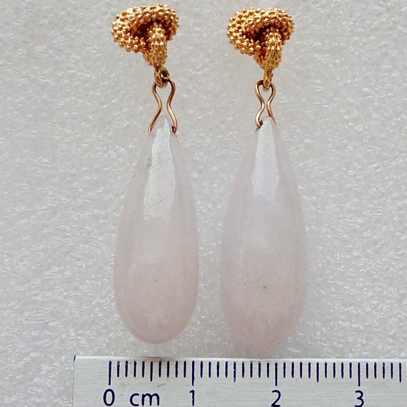 Jadeite, White Briolette Earrings & 14K Gold - image 4