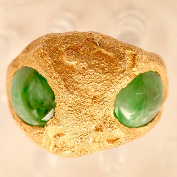 JADEITE ALIEN 2 Stone Gold Ring, Certified Natural