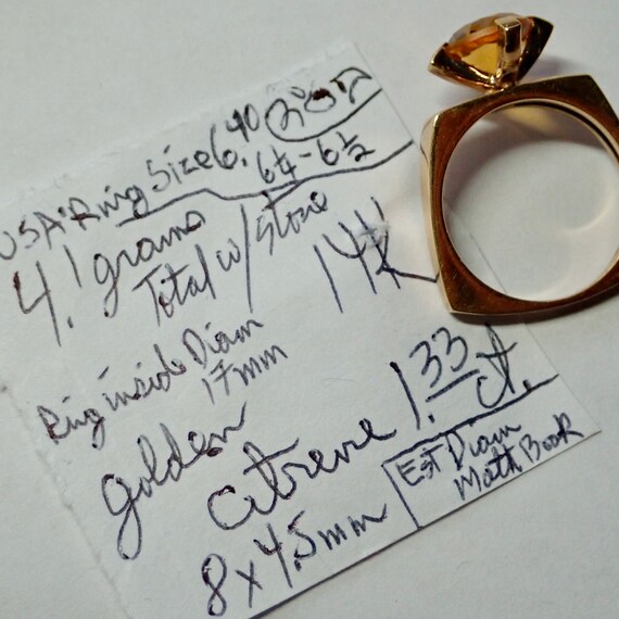 Golden Citrine "1960s" 14K Ring - image 8