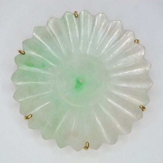 JADEITE FLOWER PETAL Pin, White and Green, Antique