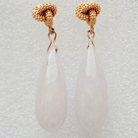 Jadeite, White Briolette Earrings & 14K Gold - image 1