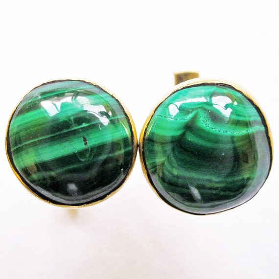 Malachite 14K Gold Round Cufflinks