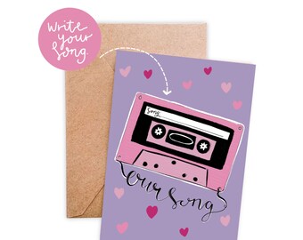 Love / valentines / greeting card / card / retro / blank inside / cassette tape / for her / for him / couples / our song / personalised /