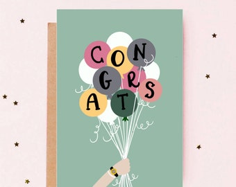 Congratulations / congrats / new / baby / greeting / card / balloons / celebration / boy / girl / unisex / blank inside / new mum / new dad