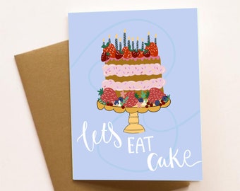 Birthday card / let’s eat cake / greeting card / blank inside / wedding / special occasion / for her / for him / strawberries / card
