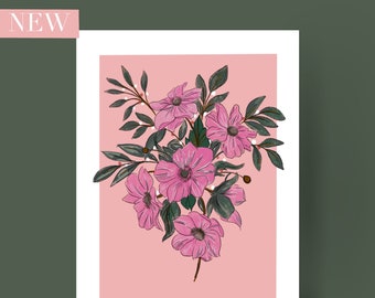 Anemone flowers / digitally artwork / print / a4 / pink / flowers / framed / blank walls / artwork / prints for walls / print to frame /