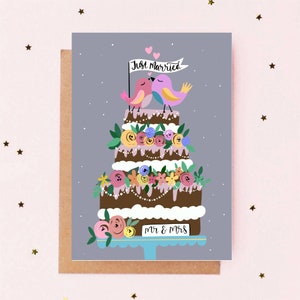 Boda / tarjetas / amor / pájaros / celebrar / recién casados / saludo / tarjeta / pastel / ocasión especial / novia / novio / felicidades / parejas