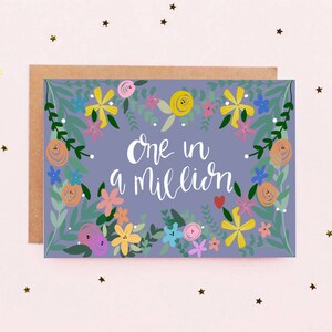 Cartões de felicitações / Obrigado / felicitações / cartão / um / em um milhão / roxo / floral / aniversário / celebração / flores / amor / para ela