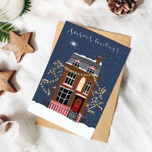 Weihnachten / Grußkarte / Weihnachtshaus / Geschenke / marine / Jahreszeiten-Karte / Kunstwerk / Karten für Weihnachten / verschneit / Versandkostenfrei