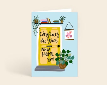 New / Home / front / door / greeting / card / family / door / moving / blank inside / congrats / new house / fun / unique / new house card