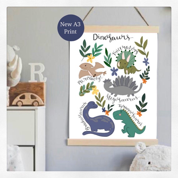 Dino, dinosaur print, A4, nursery, boys, bedroom, decor, watercolour, wall art