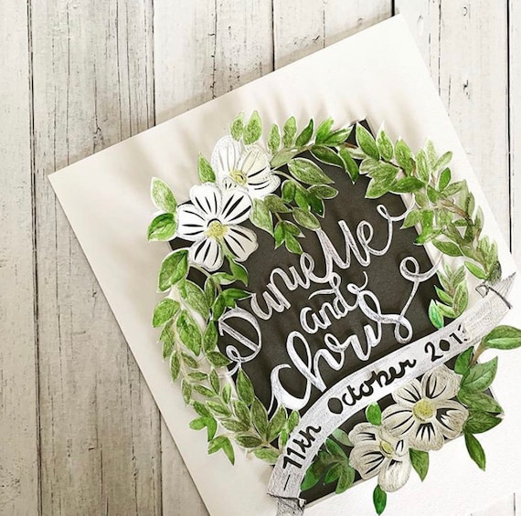 Anniversary papercut, colourful, flowers, watercolour, personalised, wedding day gift.