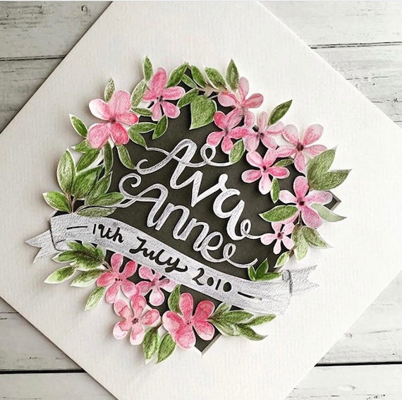 Paper cut, personalised, first birthday, special occasion, handmade, baby shower gift, new baby, boy, or girl, anniversary