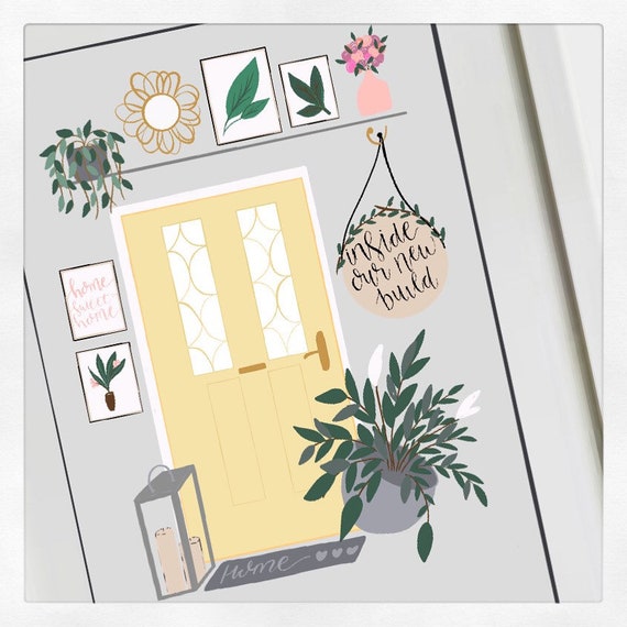 Personalised front door print, door, illustration, unique, a4, house, home.