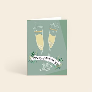 joyeux / anniversaire / champagne / verres / célébration / couples / mariage / 1er mariage / pour elle / pour lui / le couple / vert / sauge