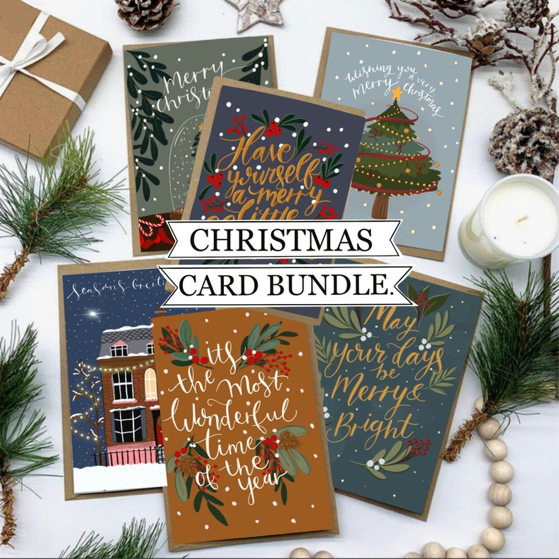 Christmas cards / card bundle / pack of cards / 5 cards / Christmas / seasonal cards / card / paper / illustrated cards / xmas 2021 / image 1