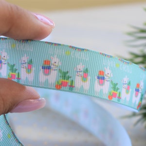 Ruban de douche de bébé de lama, ruban de lama de bébé, ruban de fête bleu turquoise d’alpaga, cadeau d’emballage imprimé || 3 verges de ruban - 7/8 » (22mm)