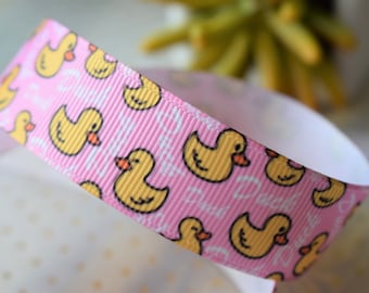 Rubber Duck Pink 38 Printed Grosgrain Ribbon Baby Shower Ribbon Nursery Ribbon Diaper Cake Ribbon Duckling Ribbon Bath Toy Ribbon