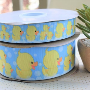 Ruban canard en caoutchouc, ruban canard canard pour baby shower, ruban canard en caoutchouc bleu jaune, gros-grain imprimé canard, ||  3 mètres de ruban