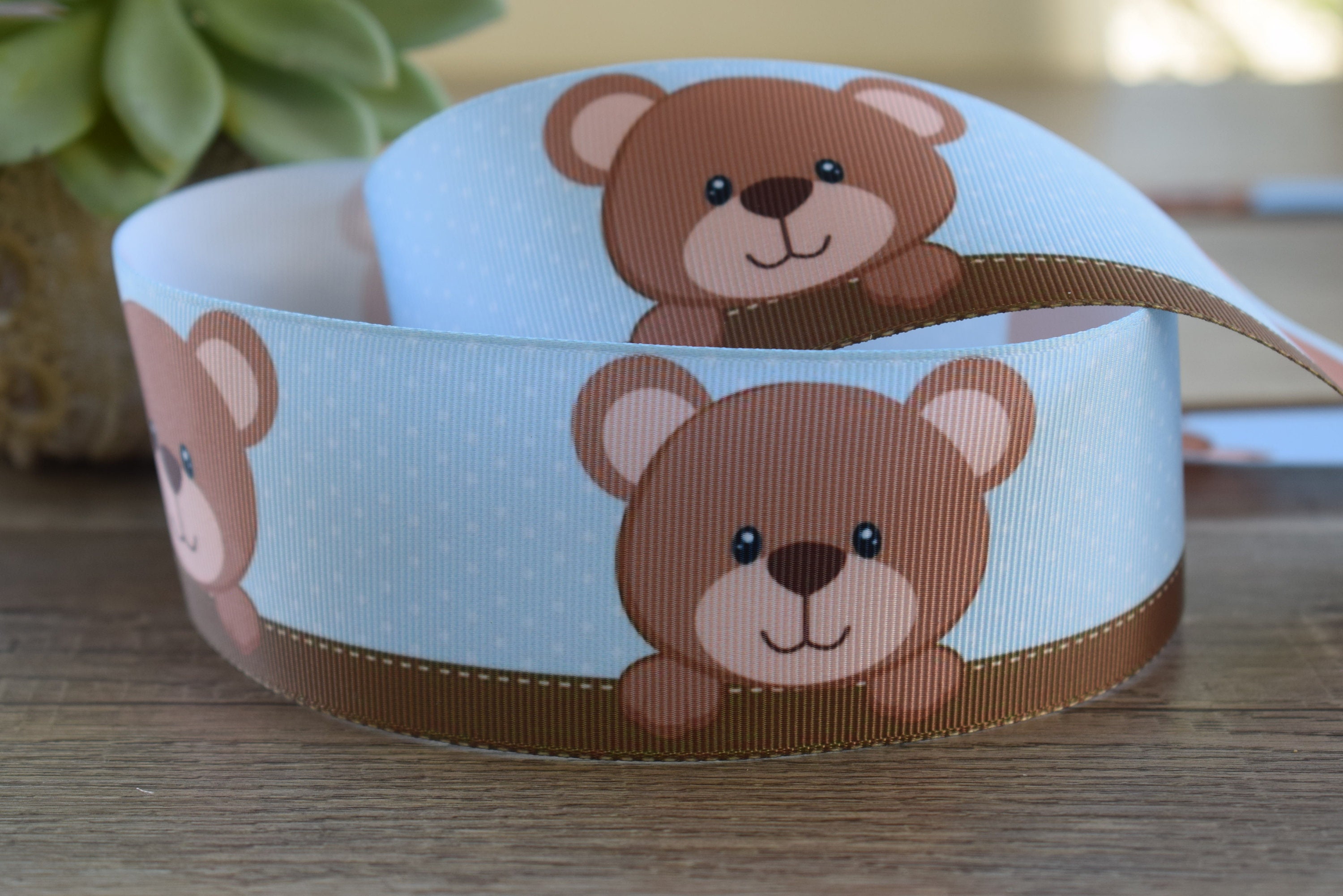 Boy Teddy Bear Ribbon, Teddy Bear Grosgrain Printed Ribbon, Blue Bear ...