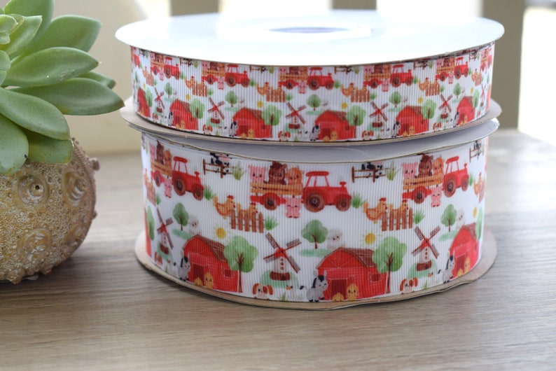 Barn Ribbon Farm Animal Grosgrain Ribbon, Cow Sheep Chicken Ribbon, Animal Farmer ...
