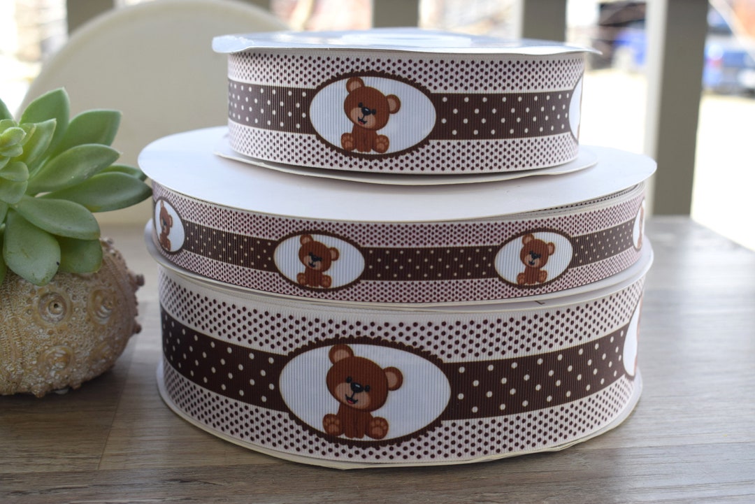 Teddy Bear Ribbon, Bear Brown Tan Grosgrain Ribbon, Gender Reveal Bear ...
