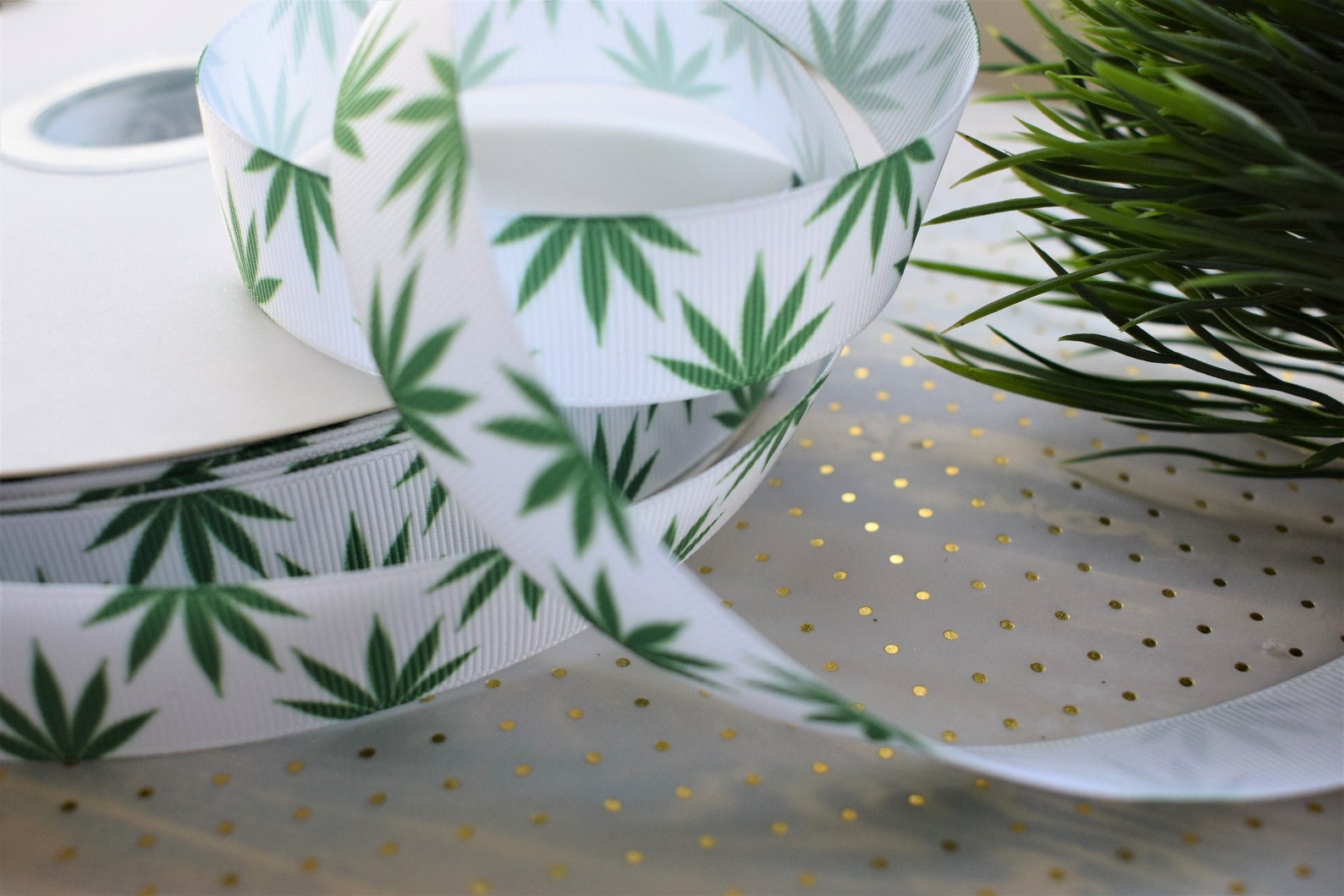 Green Cannabis Ribbon Marijuana Leaf Ribbon Green Cannabis Etsy