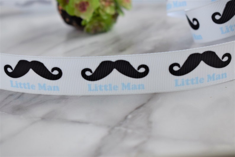 Man Printed Grosgrain Mustache Baby Boy Ribbon 22mm Little Man Baby Shower Ribbon Baby Shower Ribbon Mustache Grosgrain Ribbon 78